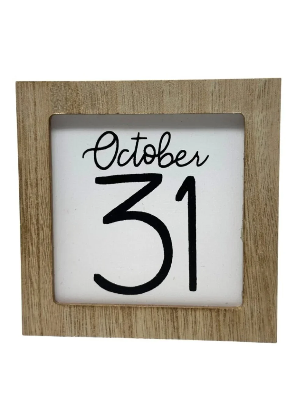 Halloween Mini Hanging October 31 Sign Wooden Frame Accent Rustic Black White